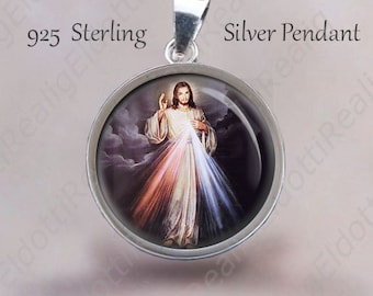 Divine Mercy of Jesus Religious Christian Pendant. Sterling Silver 925 Medal 20mm. Religious Christian Jewelry Jesus Christ Medal
