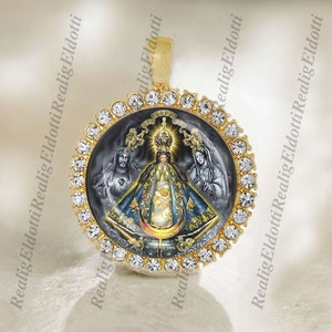Pendentif médaille catholique en ton or Notre-Dame de San Juan de los Lagos/cabochon à breloques