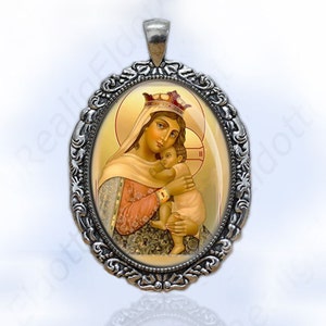 Blessed Virgin Mary and Jesus Child - Catholic Medal Religious Jewelry Silver Tone Oval Pendant