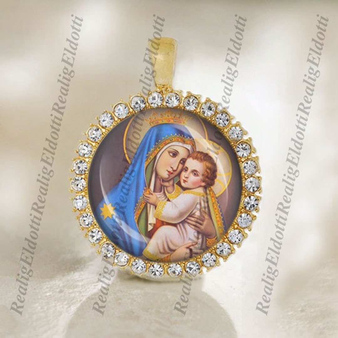 Our Lady of Mount Carmel Christian Catholic Gold Tone Medal Pendant ...