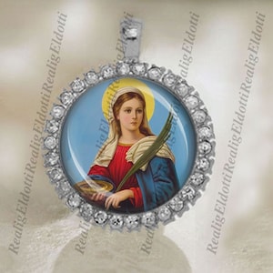 St. Lucy Lucia of Syracuse Christian Patron Catholic Silver Tone Medal Pendant