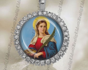 Pendentif médaille argentée Sainte Lucie-Lucie de Syracuse, patronne chrétienne catholique