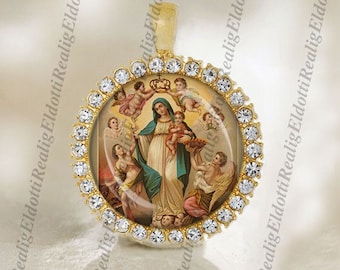 Our Lady of Salvation and Light Christian Catholic Gold Tone Medal Pendant Jewelry
