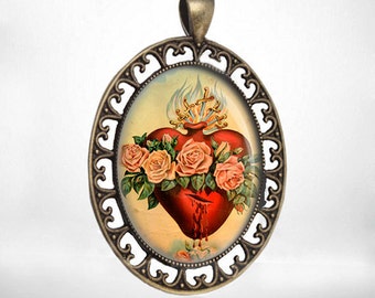 Mary Immaculate Heart Medal: Roses, Swords, Catholic Bronze Pendant