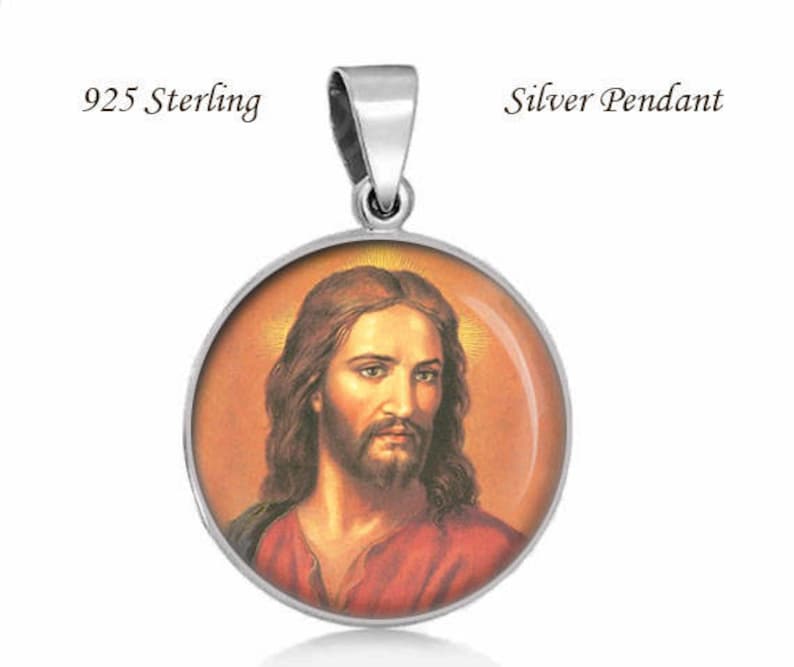 Jesus Christ in Red Robe Catholic Medal 925 Sterling Silver Pendant Jewelry