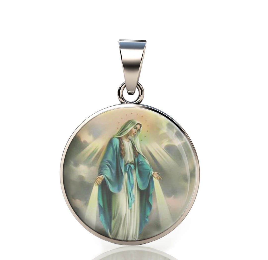 Sterling Silver Miraculous Medal Pendant: Our Lady Religious Charm - Etsy
