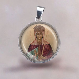 St. ADELAIDE Religious Christian Pendant.  Sterling Silver 925 Pendant 20mm. Saint Silver Medal Necklace