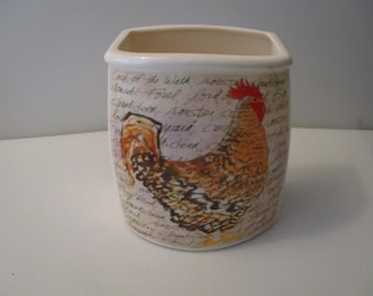 Vintage Rooster Ceramic Utensil Holder, Anne Ormsby Santa Barbara Crock, Farmhouse Kitchen Caddy