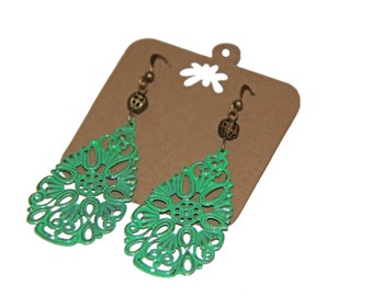Antique Bronze filigree drop style earring.  Very lightweight with 6mm filigree bead. Choose your own color