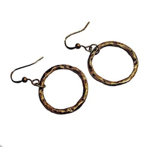 Antique Bronze, Hoop Earrings,  Round Earrings, Circle Earrings, Simple Earrings, Metal Earrings, Small Dangle Antique Bronze Earrings.