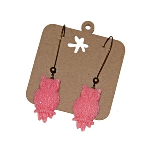 Owl Earrings, Resin Earrings, Pink Earrings, Bird Earrings, Cute Earrings, Springtime Earrings