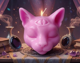 Buddha cat head mold 2inch-50mm third eye mystical, soft silicone candle mould