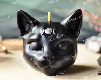 Triple moon cat head FOOD SAFE 3D silicone mold, candle mold, soap mould, resin, altar, witch, Tarot, mystic, spiritual, magic, witchcraft