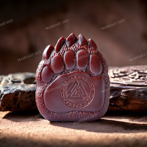 ルーン文字が刻まれたクマの足跡 3D シリコン型、キャンドル、石鹸型、スピリチュアル、異教、ケルト、フォーク、儀式、自然、魔法、トーテム、スカンジナビア