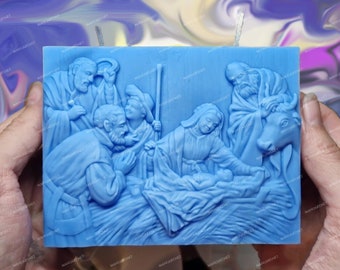 BIG Nativity of Jesus 2D silicone mold, soap, candle mould, Christmas, Easter, holy night, Christianity theme, birth, religious, Catholic