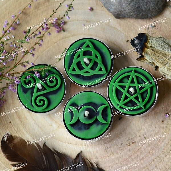 Witchcraft symbols FOOD SAFE silicone mold, tealight candle mould, Triple moon, pagan, Wicca, pentacle, spell, Altar, Rituals, Pentagram