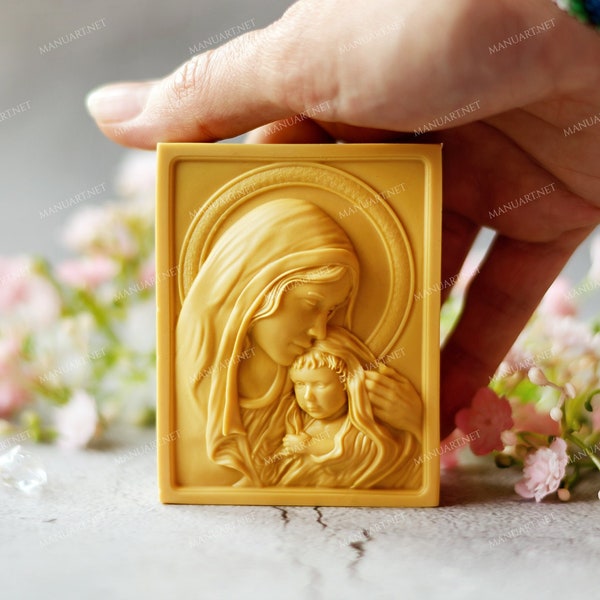 Virgin Mary with a Child Jesus Christ FOOD SAFE 2D silicone mold, candle mould, resin, Maria, Mother, God, Christmas, Easter, Christianity