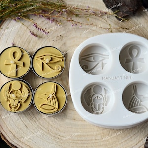 Egyptian symbols FOOD SAFE silicone mold, tealight candle, soap mould, Ankh, Eye of Horus, Scarab, Anubis
