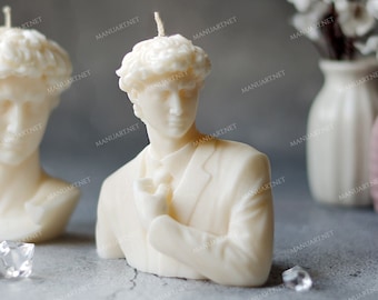 Modern David In a jacket bust 3D silicone mold, resin, Greek, statue, candle mould, body, man figure, bust, antique, fashion, God, plaster