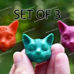 Set of 3 mini Mystical cat head FOOD SAFE 3D silicone molds, candle, soap mould, witch, third eye, Tarot, mystic, spiritual, witchcraft