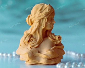 Beautiful girl bust FOOD SAFE 3D silicone mold, candle, soap, resin mould, Maiden, Virgin Mary, woman, female statue, Greek, Roman, princess