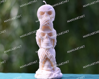 Big Stack of 3 wise skulls FOOD SAFE 3D silicone mold, candle mould, resin, Halloween, skeleton, death, Gothic, skull, bone,