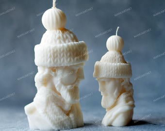 David with beard in a winter hat 3D silicone mold, candle mould, Greek, statue, body, man figure, sculpture, head, antique, modern decor