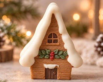 Winter Cottage Mold for Miniature Candle Embeds, Wax Melts - Christmas Village Chalet Mould