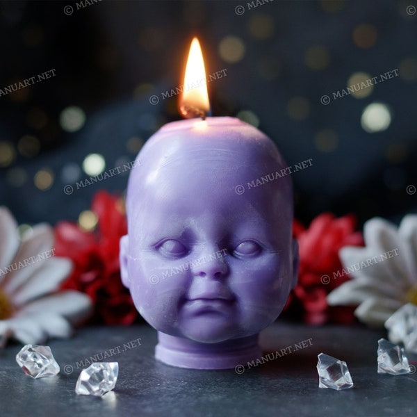Boy Doll head 3D silicone mold, candle mould, Halloween, witchcraft, baby head, witch, creepy, cute, Scary, Spooky, Weird, Funky
