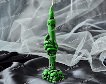 Skeleton hand holding a candle 3D silicone mold, skull candle mould, Halloween, soap, resin, death, Gothic, scary, ritual, Day Of The Dead
