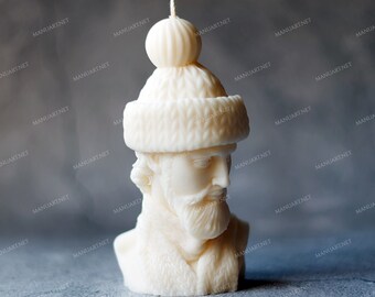 Big David with beard in a winter hat 3D silicone mold, candle mould, Greek, statue, body, man figure, sculpture, head, antique, modern decor