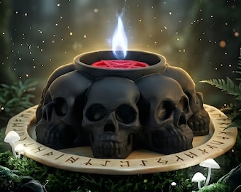 7 Skull Holder Mold for Tealight Candles, Concrete, Resin and Plaster - Halloween Gothic Mould