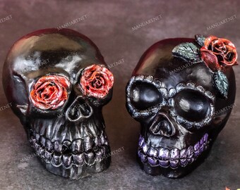 Mexican Skull with roses 3D silicone mold, soap, candle mould, Halloween, skeleton, death, Gothic, Day of the Dead, Frida, scull, witch