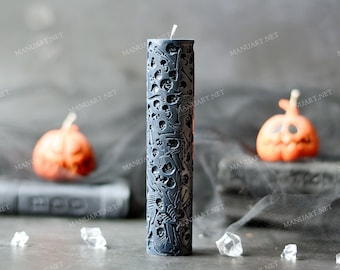 Skulls and bones cylinder FOOD SAFE 3D silicone mold, candle mould, Halloween decor, skeleton, death, Gothic, pillar, bone, Day of the Dead