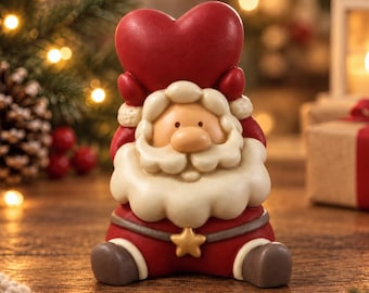 Santa Holding Heart Mold for Candle, Soap Making - Christmas Holiday Figurine Silicone Mould