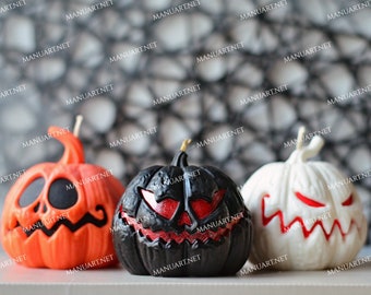3 Stampi In Silicone Per Candele Di Halloween, Forma Zucca 3D Con Espressioni, Stampo Per Resina, Sapone E Gesso, Fai Da Te