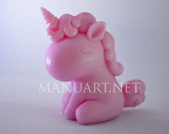 Unicorn 3D silicone mold, soap mold, candle mould, Pegasus, horse, cute, cartoon, fantasy, smiling sitting, girl, kawaii