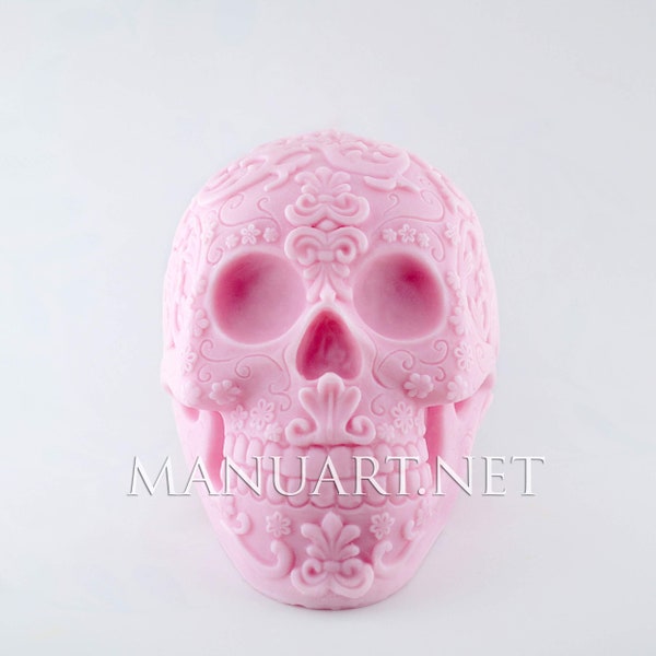 Big Mexican Skull 3D moule en silicone, moule à savon, moule à bougie scull, halloween, squelette, mort, gothique, Jour des morts, Frida, moule en béton