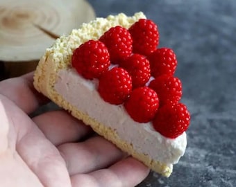 Piece of pie with raspberries 3D silicone mold - food safe, soap, candle mould, Cheesecake Slice, cake, sweet, dessert, Biscuit, triangle