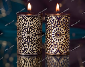 Carved Pillar Mold for Candles, Resin, Plaster, Ornamental Cylinder, Indian Flower Mandala Silicone Mould
