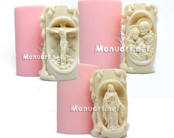 Set di 3 stampi per candele "Cristianesimo" Stampo in silicone 3D Natale, Pasqua, Cristianesimo tema silicone stampo, candelabro, Gesù stampo