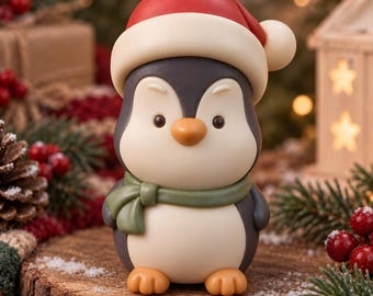 Santa Hat Penguin Mold for Candle Making, Soap - Festive Christmas Winter Figurine Mould
