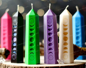 Moon phase crystal silicone mold, 100mm/4inch, celestial life cycle witchcraft candle mould