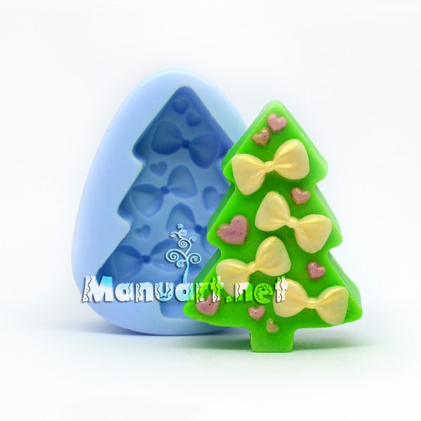 Arbre de Noël avec des arcs et des coeurs FOOD SAFE 2D Noël nouvel an silicone moule moule savon moule bougie moule polymère argile fimo résine moule