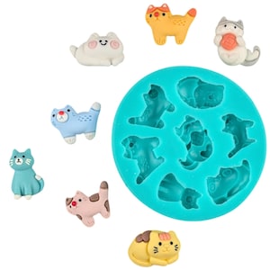 7 platte minimallen - siliconenmal, zeepmal, minimallen, kattenvorm, kattenvorm, siliconen kattenvorm, oorbel kattenvorm, kattenoorbelvorm, kitten