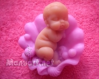 Baby in shell # 1 Stampo in silicone 3D, stampo per sapone, stampo per candele, stampo carino, stampo per conchiglie, stampo fondente, neonato, stampo per bambini, stampo per baby shower