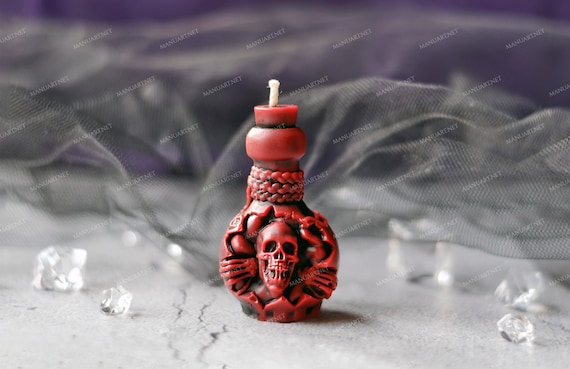 Poison bottle 3D silicone mold, soap, candle mould, skull, death, Gothic, devilish, drink me, witch's drink, Halloween, potion, spell, Wicca