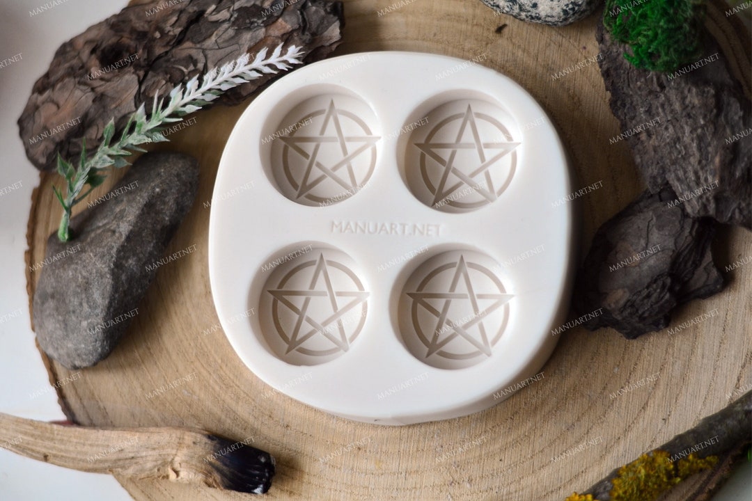 Four Pentagrams FOOD SAFE Silicone Mold, Tealight Candle Mould, Witch