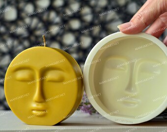 Molde de silicona con forma de cara de luna, para velas, resina y jabón (98 mm)