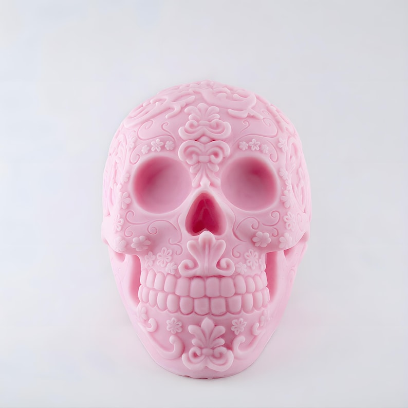 Big Mexican Skull Mold Gothic Candle is a large, high-detail skull silicone mold designed for candles, soap, resin, plaster, gypsum, and creative casting projects. This skull mold features a rich ornamental design inspired by Mexican skull art, making it an excellent choice for gothic décor. skull mold, skull silicone mold, skeleton soap mold, halloween mold, gothic mold, mexican mold, witchcraft mold, wiccan mold, pagan mold, magic mold, death mold, skull candle mold, mold gothic candle